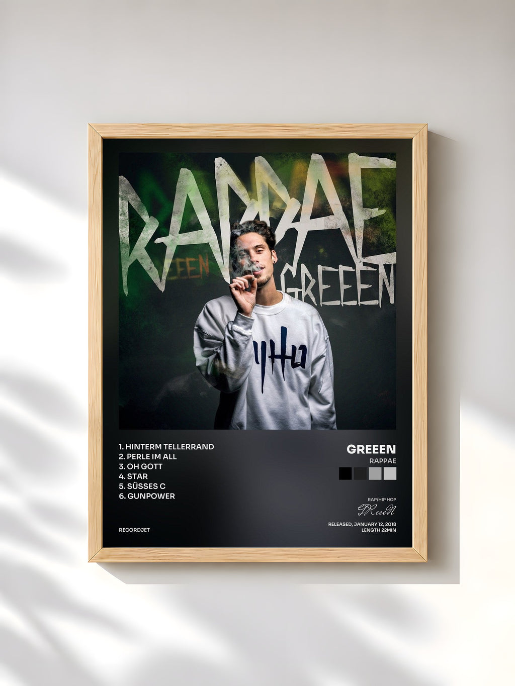 #bois Tableau de l'album Rappae de GReeeN, cadre en bois brut, imprimé et encadré en France