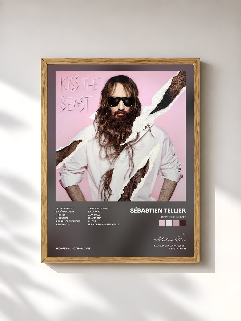 #bois Tableau de l'album Kiss The Beast de Sébastien Tellier, cadre en bois brut, imprimé et encadré en France