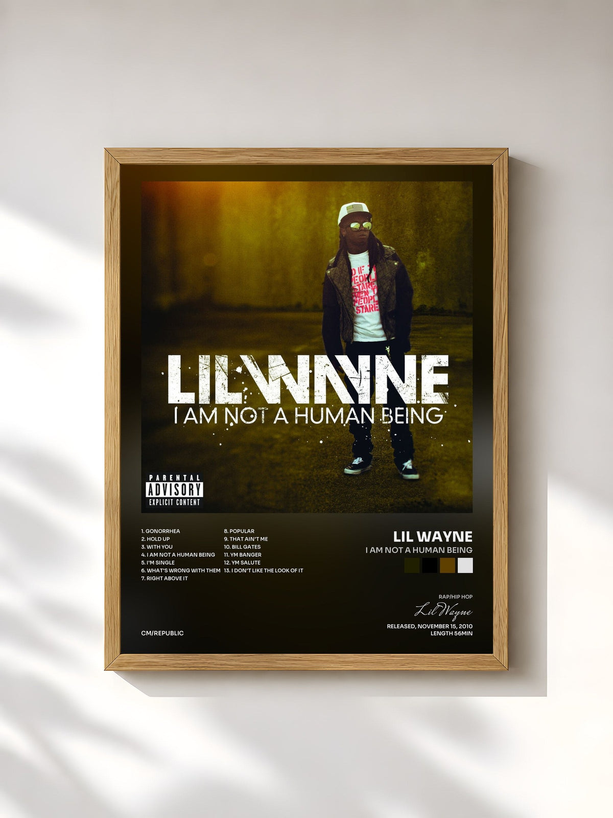 #bois Tableau de l'album I Am Not A Human Being de Lil Wayne, cadre en bois brut, imprimé et encadré en France
