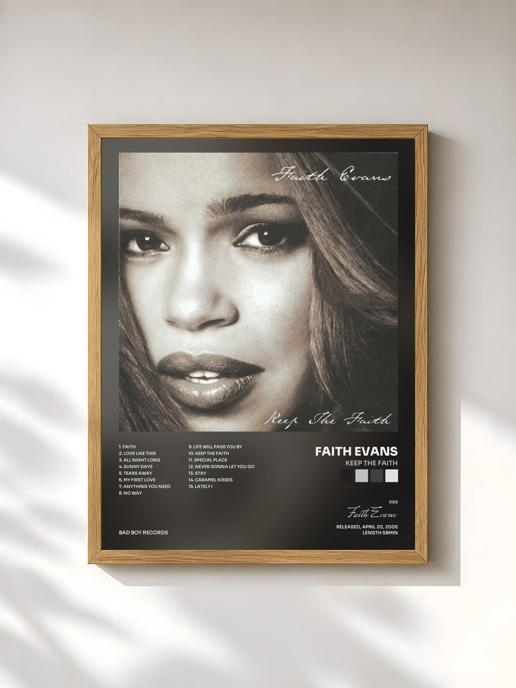 #bois Tableau de l'album Keep the Faith de Faith Evans, cadre en bois brut, imprimé et encadré en France