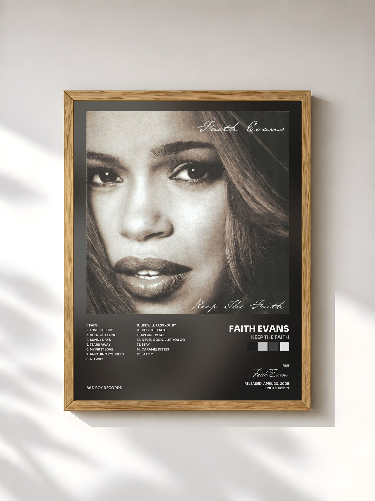 #bois Tableau de l'album Keep the Faith de Faith Evans, cadre en bois brut, imprimé et encadré en France