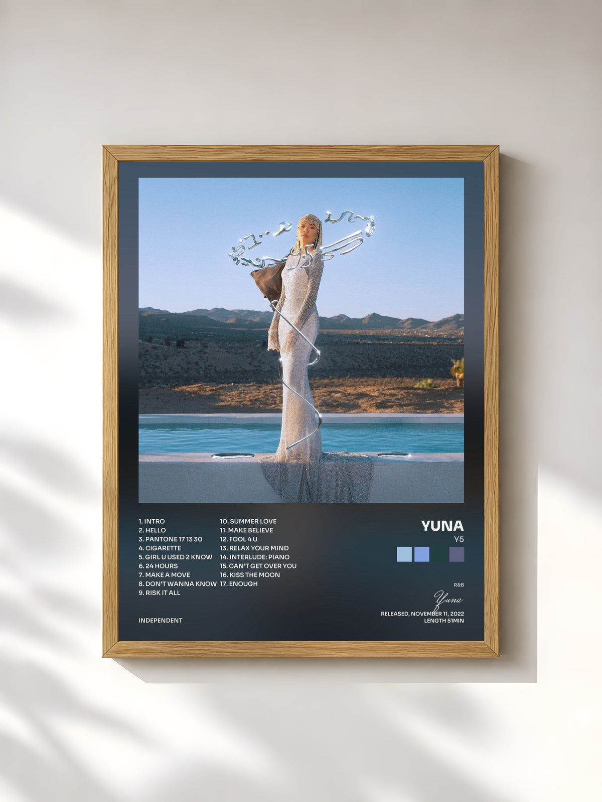 #bois Tableau de l'album Y5 de Yuna, cadre en bois brut, imprimé et encadré en France