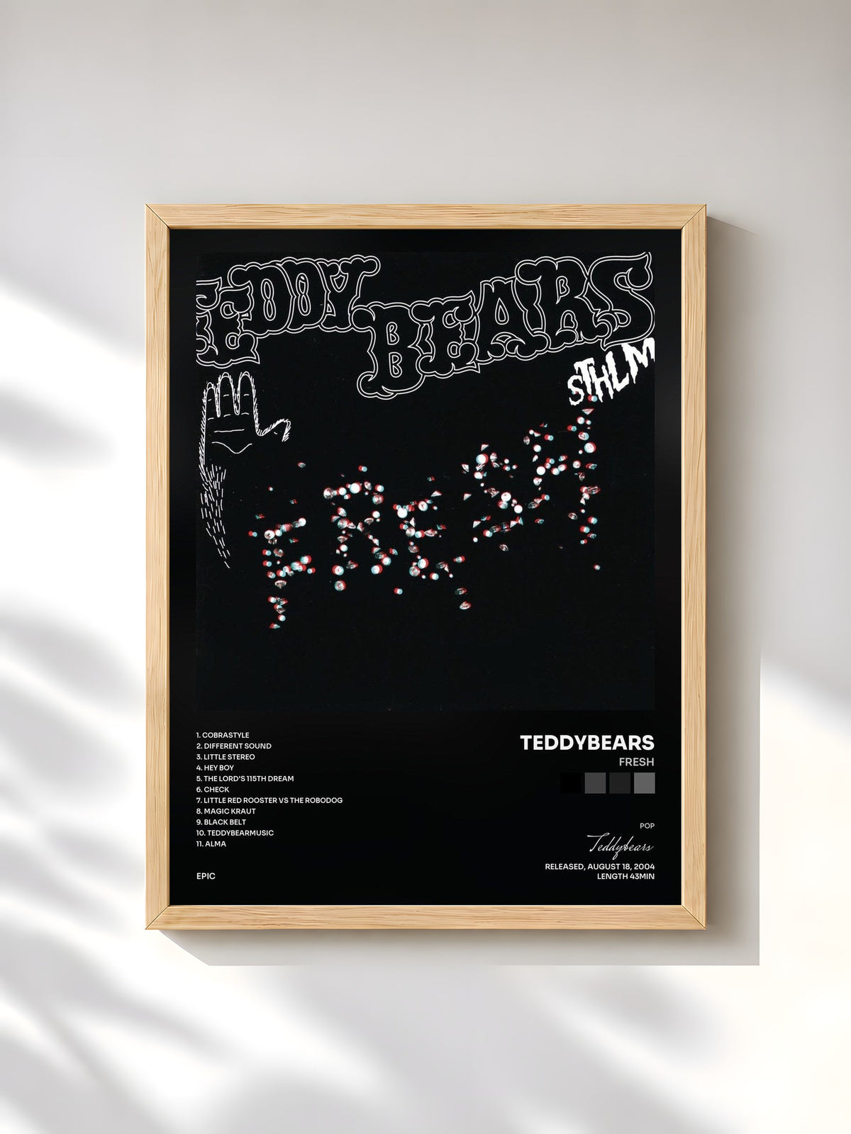 #bois Tableau de l'album Fresh de Teddybears, cadre en bois brut, imprimé et encadré en France