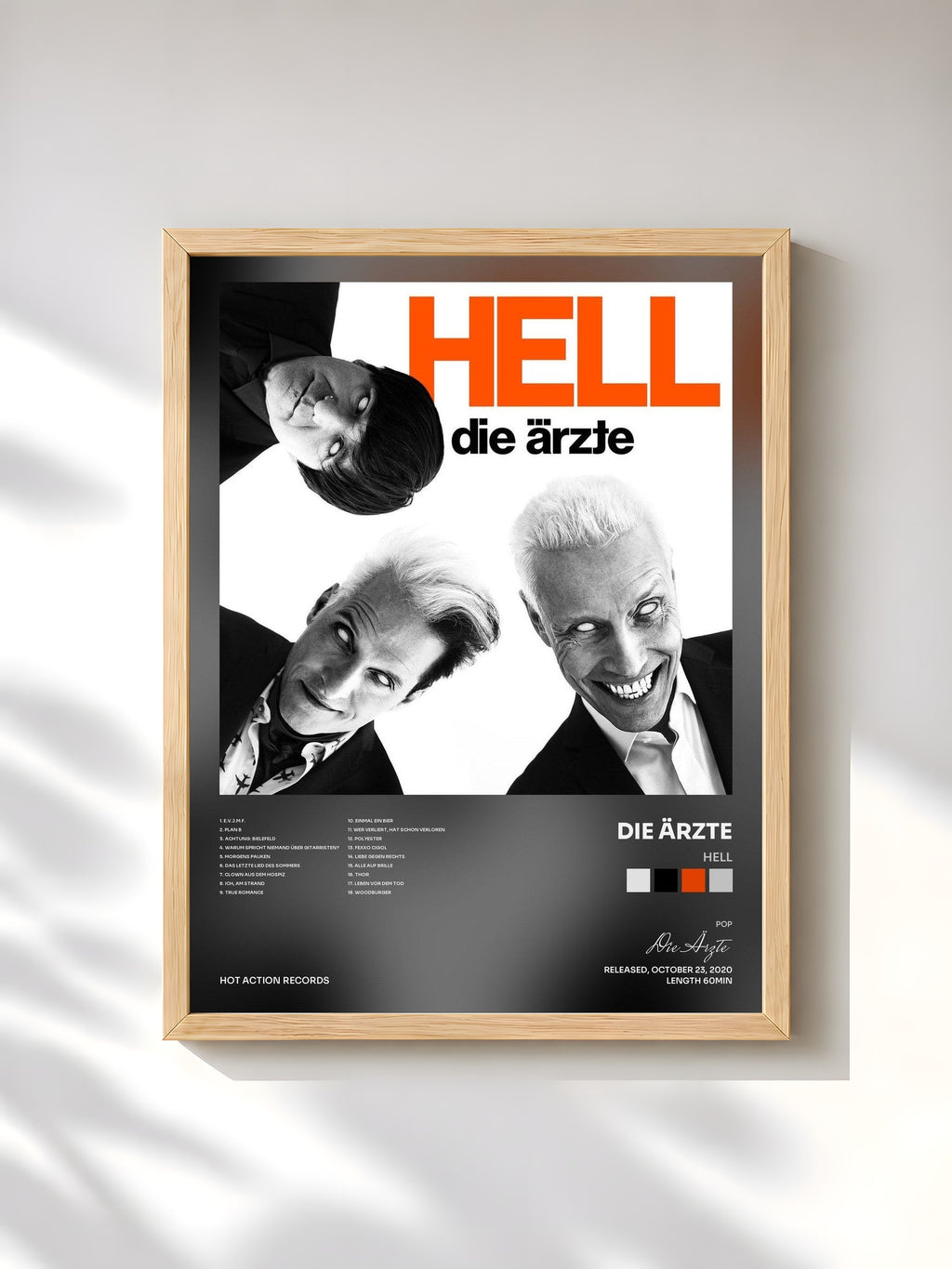 #bois Tableau de l'album HELL de Die Ärzte, cadre en bois brut, imprimé et encadré en France