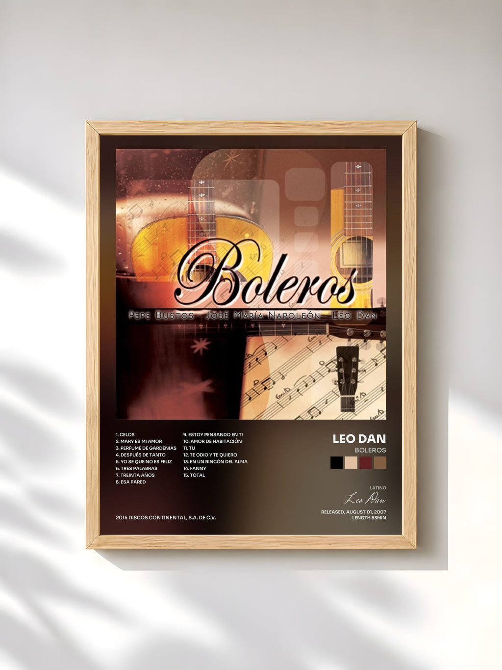 #bois Tableau de l'album Boleros de Leo Dan, cadre en bois brut, imprimé et encadré en France