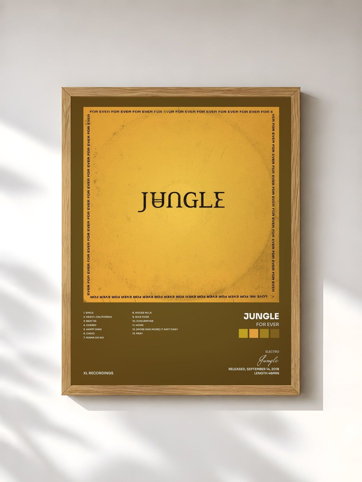 #bois Tableau de l'album For Ever de Jungle, cadre en bois brut, imprimé et encadré en France