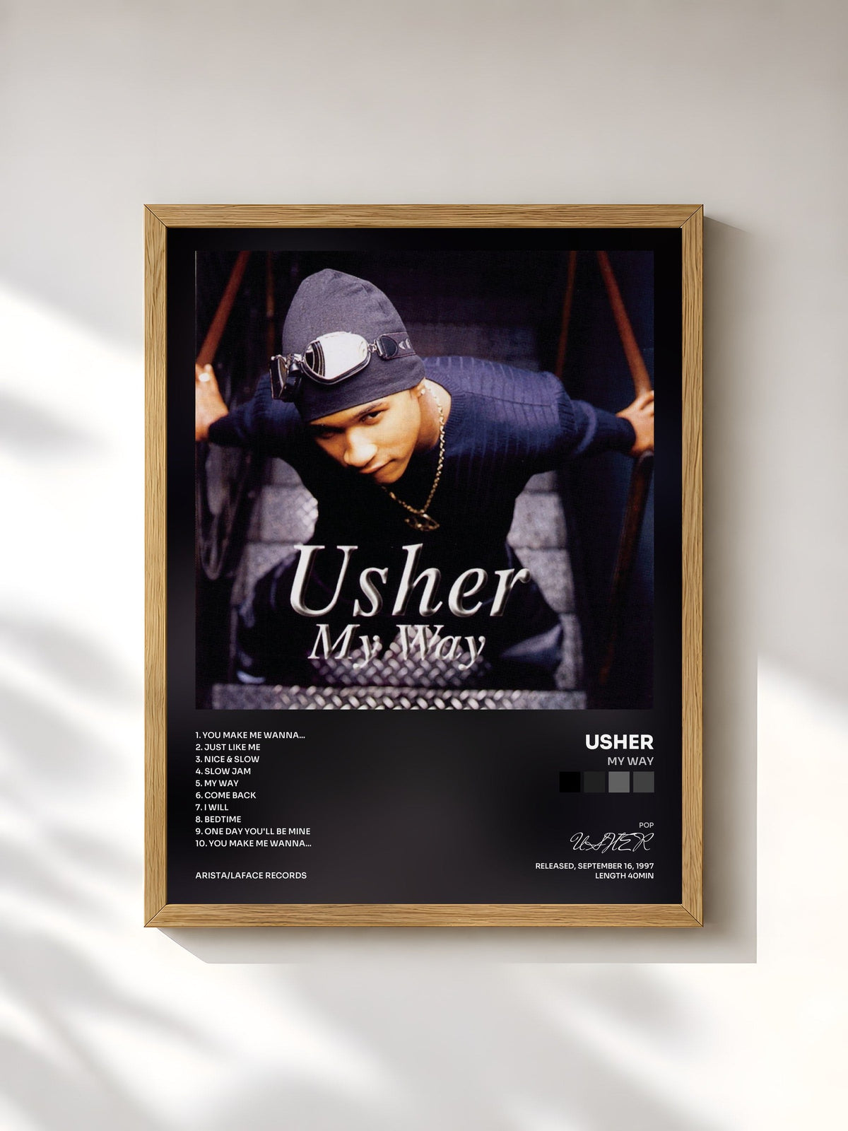 #bois Tableau de l'album My Way de USHER, cadre en bois brut, imprimé et encadré en France