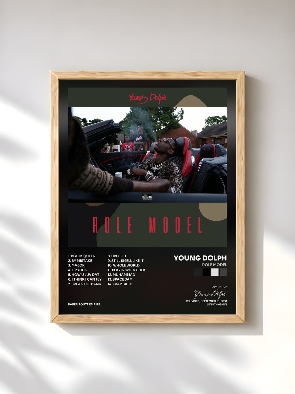 #bois Tableau de l'album Role Model de Young Dolph, cadre en bois brut, imprimé et encadré en France