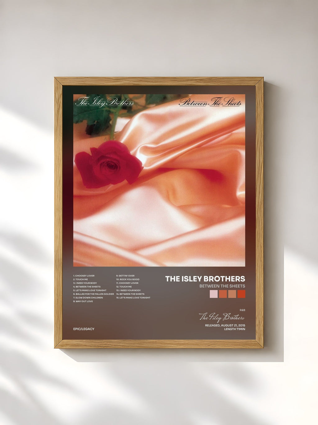 #bois Tableau de l'album Between the Sheets de The Isley Brothers, cadre en bois brut, imprimé et encadré en France