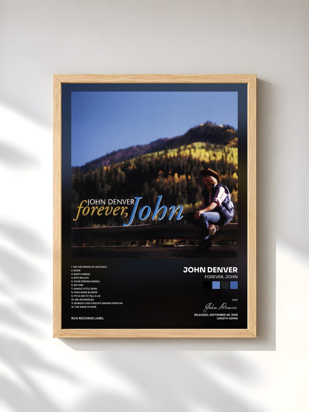 #bois Tableau de l'album Forever, John de John Denver, cadre en bois brut, imprimé et encadré en France