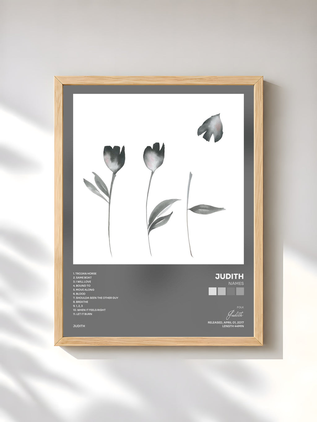 #bois Tableau de l'album Names de Judith, cadre en bois brut, imprimé et encadré en France