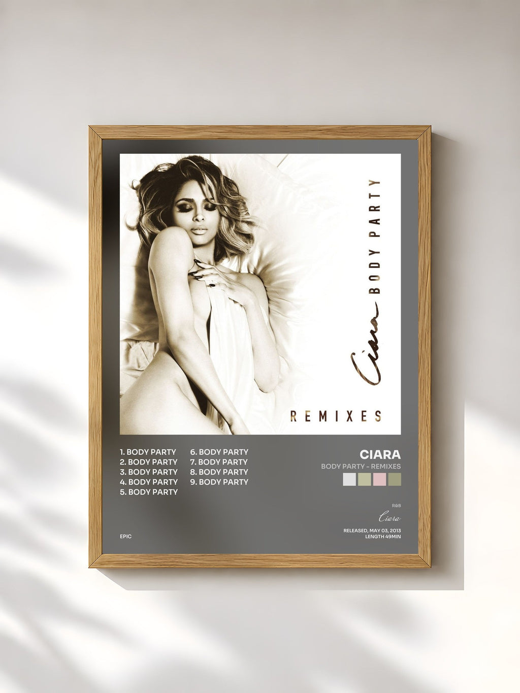 #bois Tableau de l'album Body Party - Remixes de Ciara, cadre en bois brut, imprimé et encadré en France