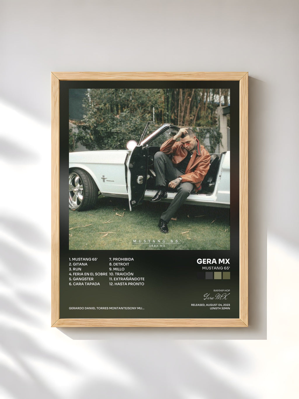 #bois Tableau de l'album Mustang 65' de Gera MX, cadre en bois brut, imprimé et encadré en France