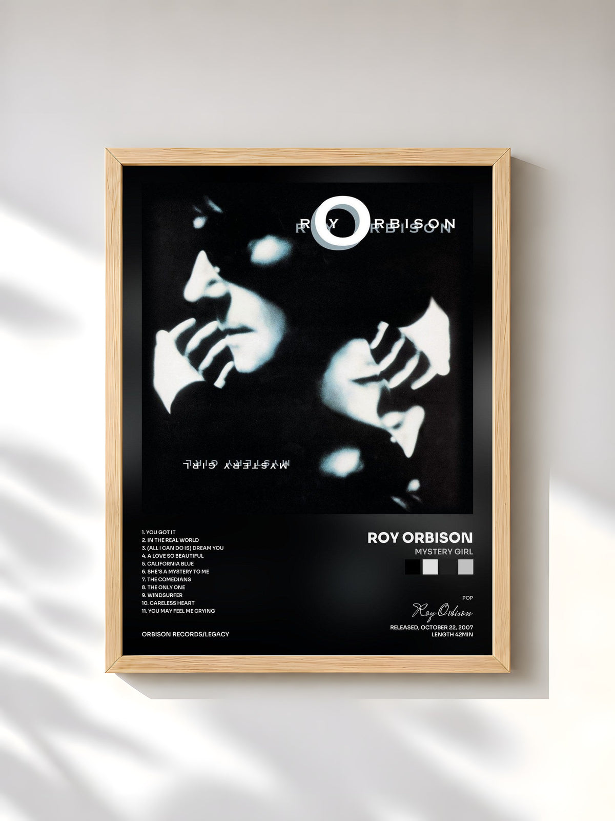 #bois Tableau de l'album Mystery Girl de Roy Orbison, cadre en bois brut, imprimé et encadré en France