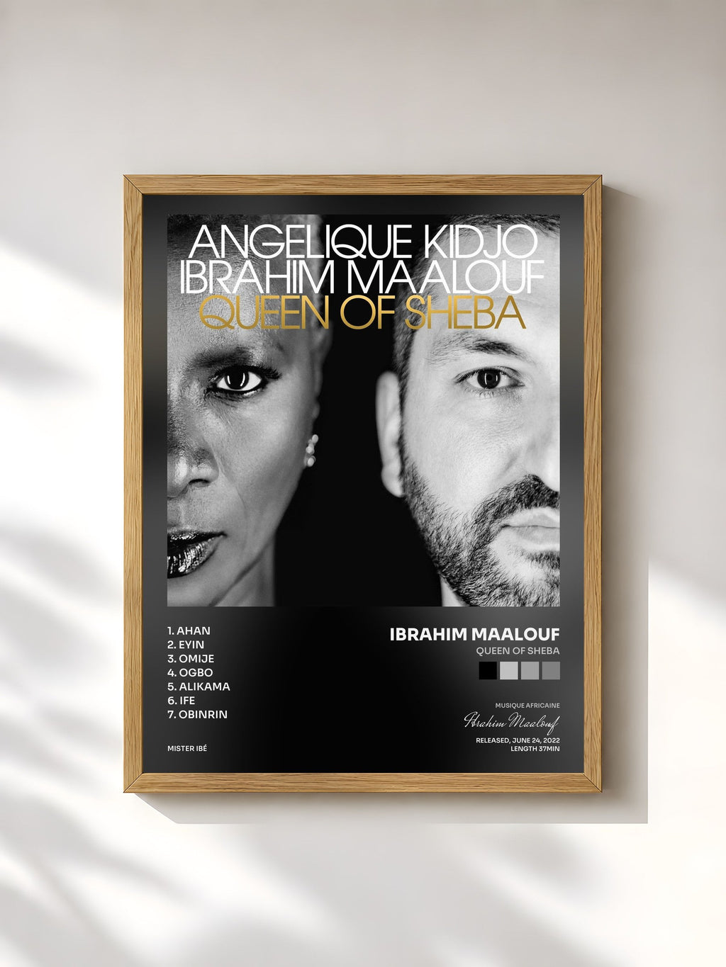 #bois Tableau de l'album Queen of Sheba de Ibrahim Maalouf, cadre en bois brut, imprimé et encadré en France