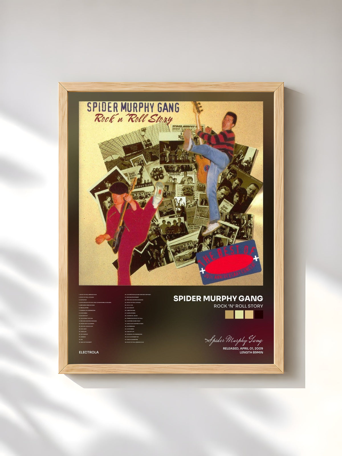 #bois Tableau de l'album Rock 'N' Roll Story de Spider Murphy Gang, cadre en bois brut, imprimé et encadré en France