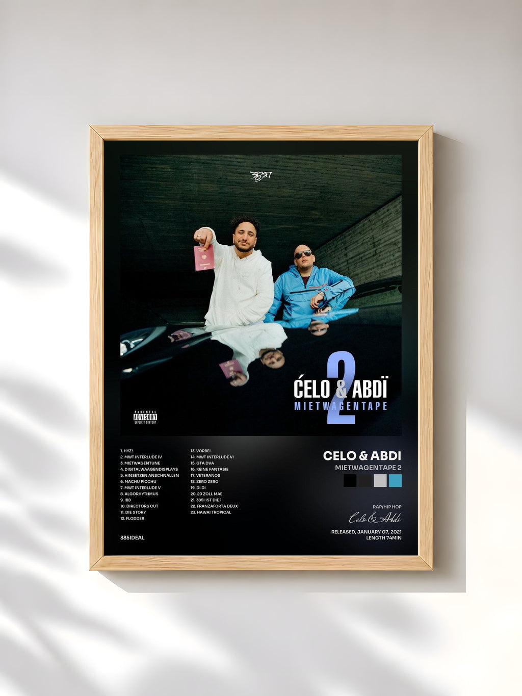 #bois Tableau de l'album Mietwagentape 2 de Celo & Abdi, cadre en bois brut, imprimé et encadré en France