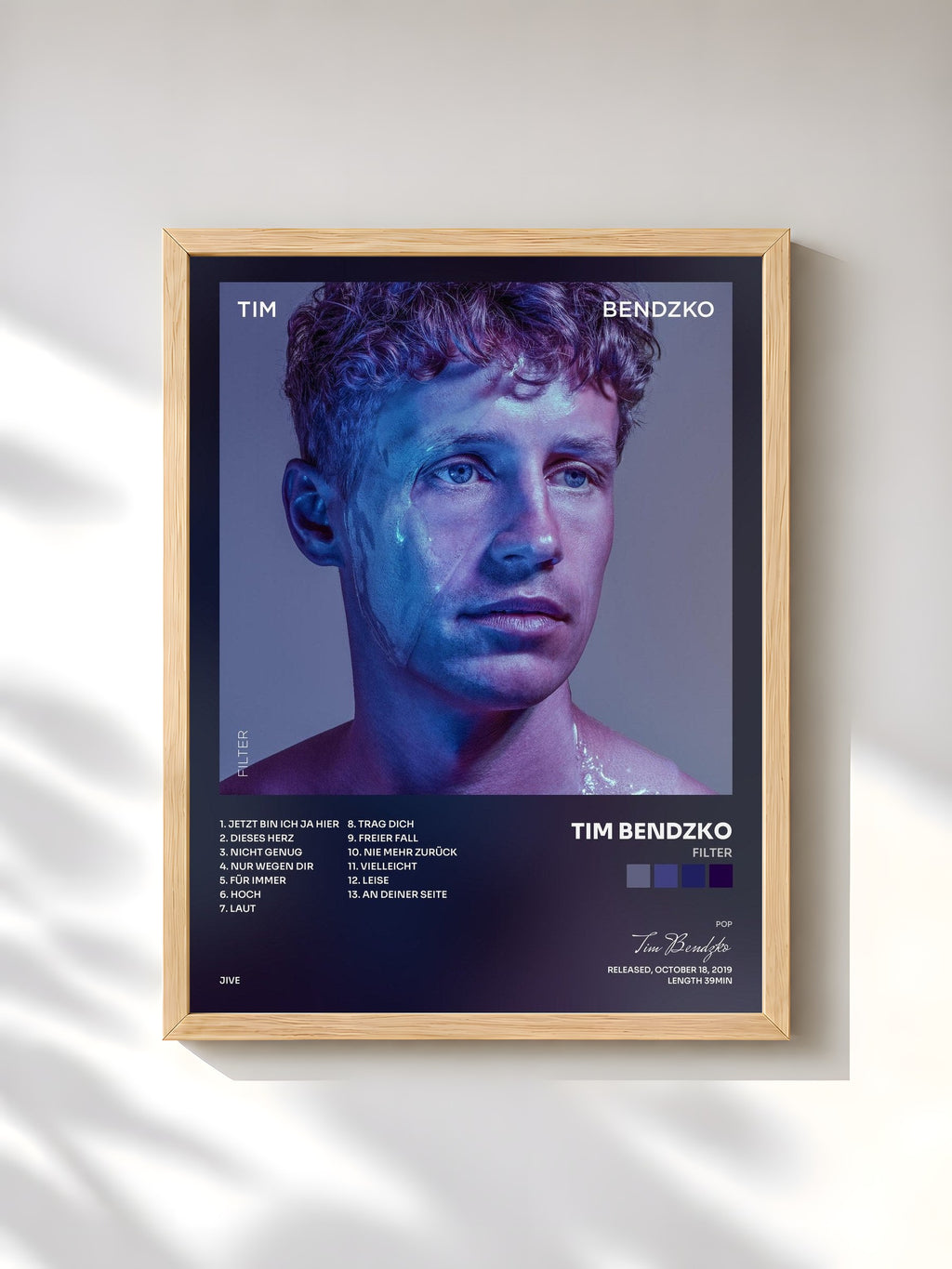 #bois Tableau de l'album FILTER de Tim Bendzko, cadre en bois brut, imprimé et encadré en France