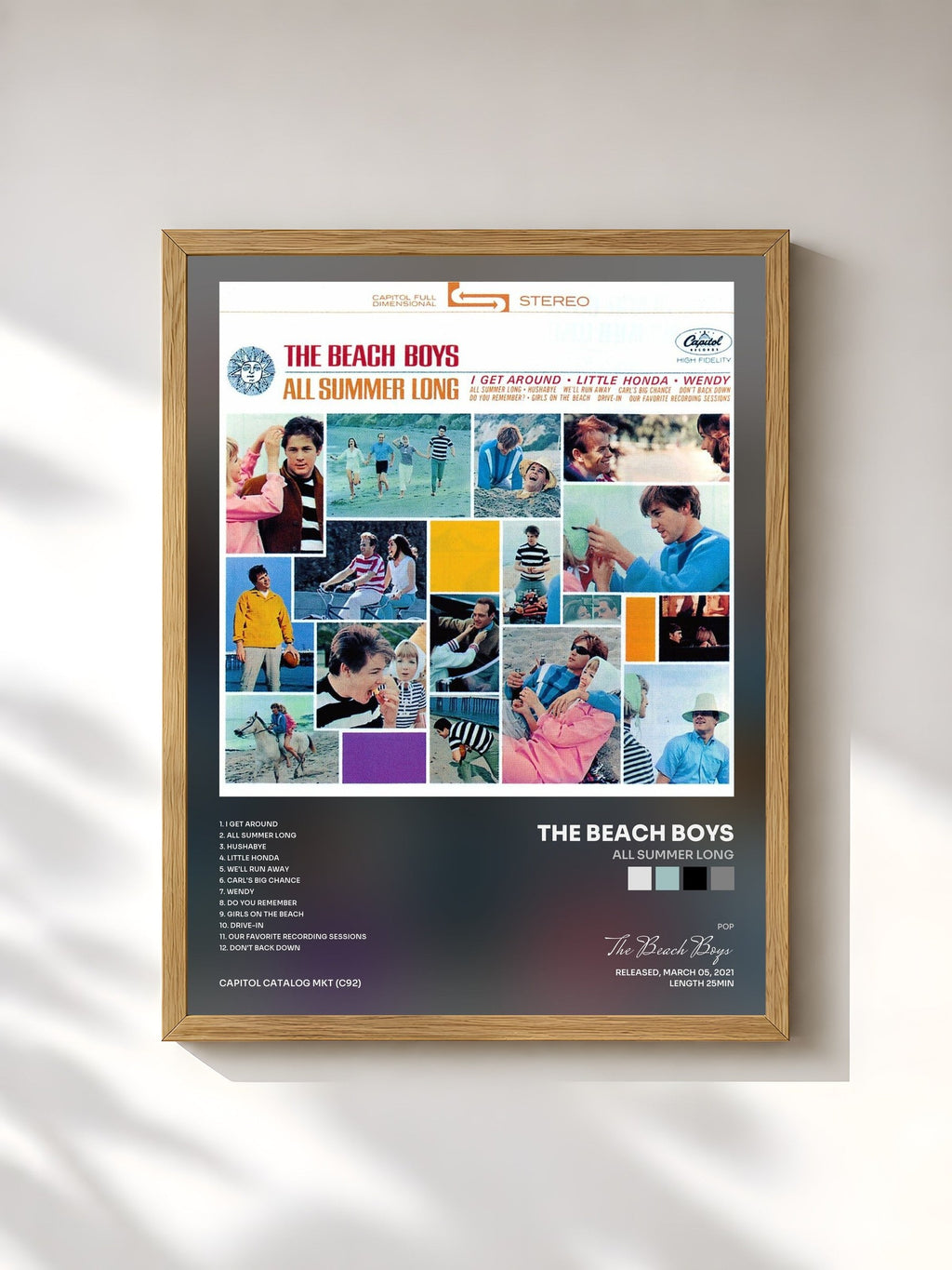 #bois Tableau de l'album All Summer Long de The Beach Boys, cadre en bois brut, imprimé et encadré en France