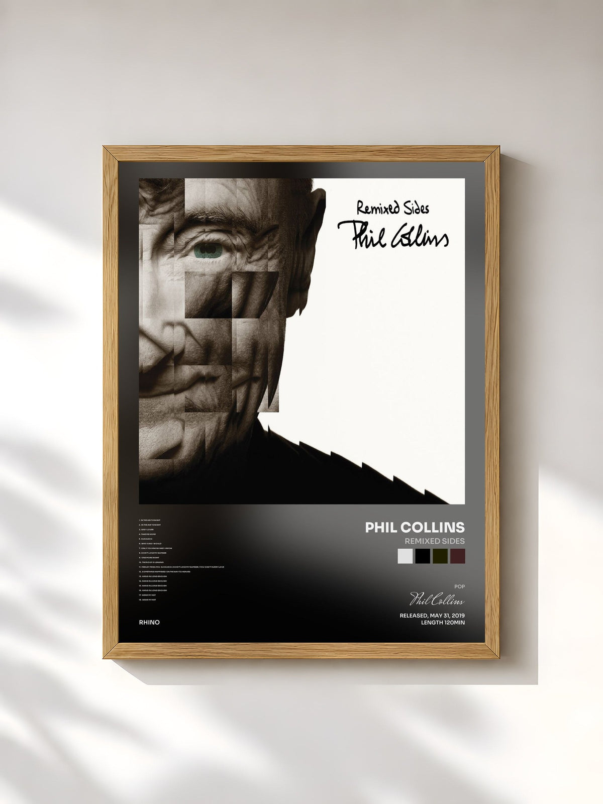 #bois Tableau de l'album Remixed Sides de Phil Collins, cadre en bois brut, imprimé et encadré en France
