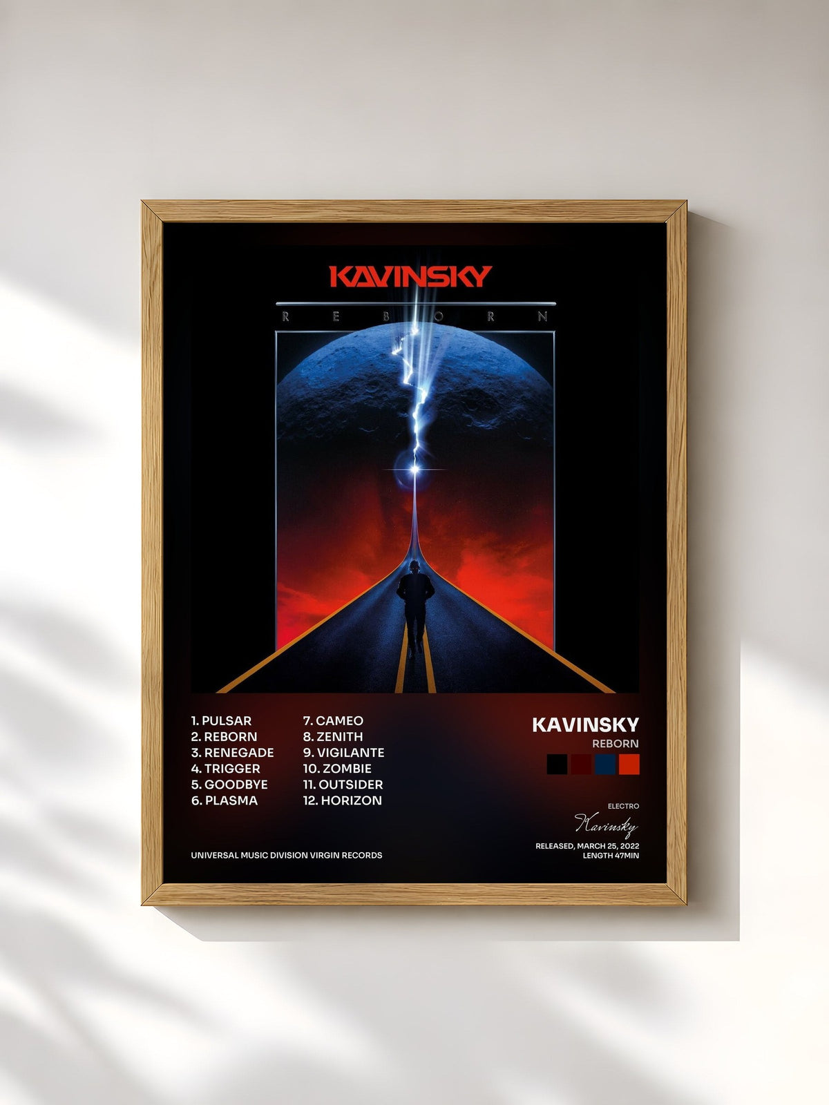#bois Tableau de l'album Reborn de Kavinsky, cadre en bois brut, imprimé et encadré en France
