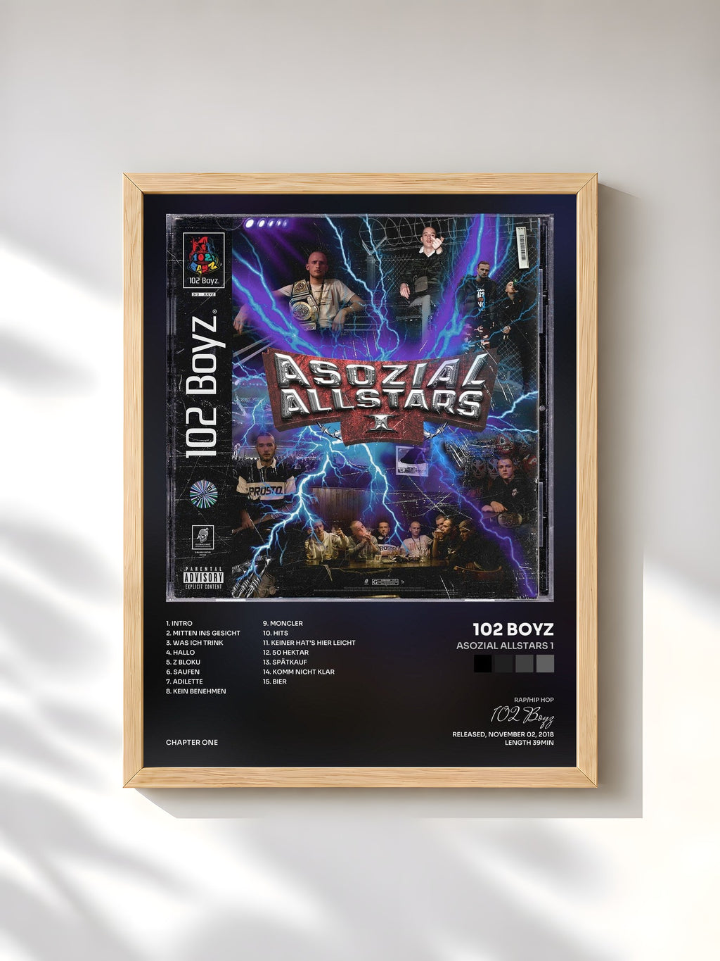 #bois Tableau de l'album Asozial Allstars 1 de 102 Boyz, cadre en bois brut, imprimé et encadré en France