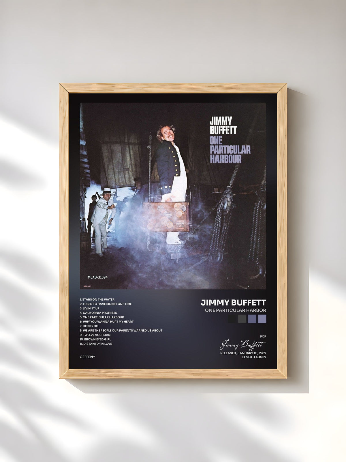 #bois Tableau de l'album One Particular Harbor de Jimmy Buffett, cadre en bois brut, imprimé et encadré en France