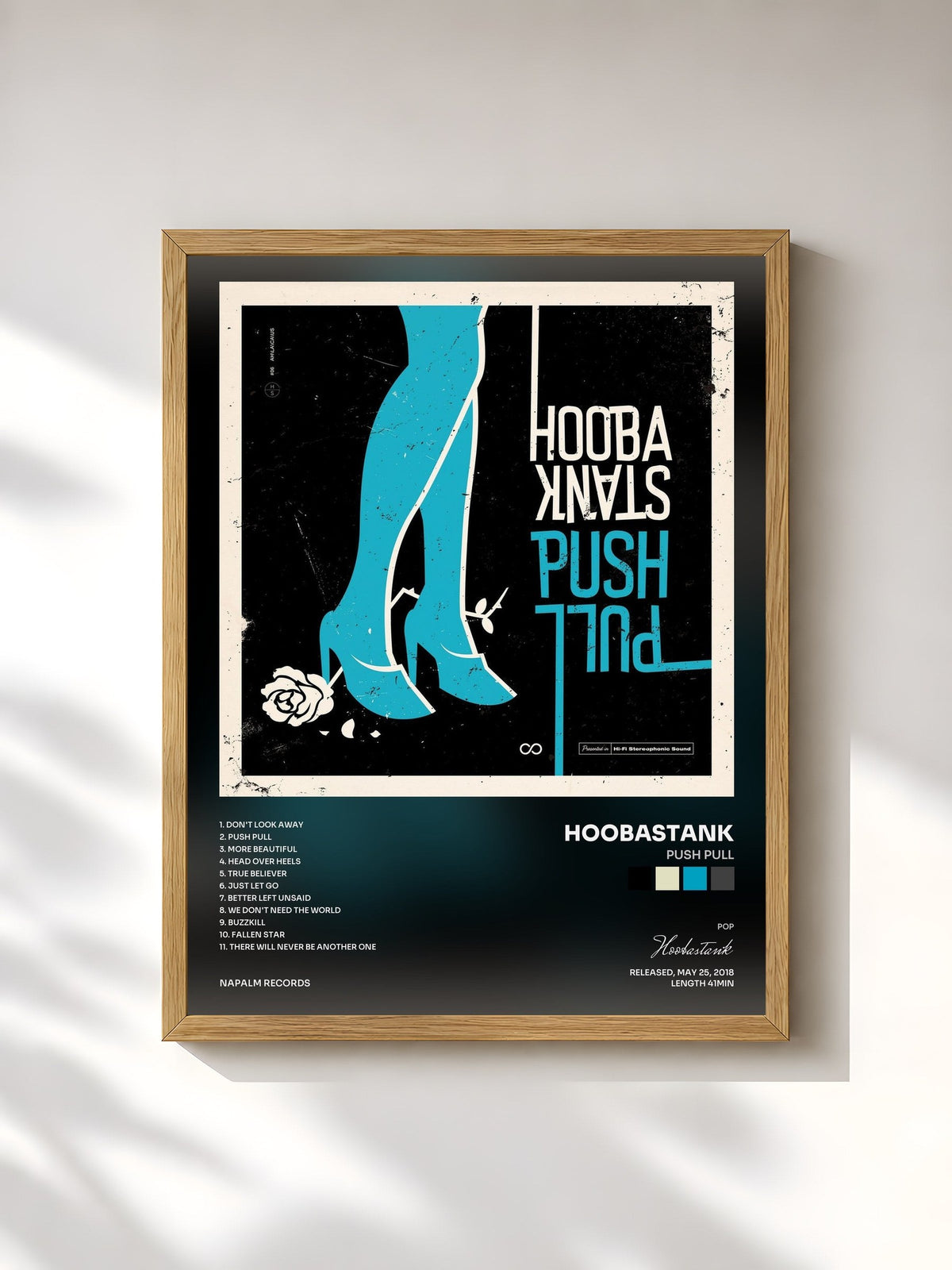 #bois Tableau de l'album Push Pull de Hoobastank, cadre en bois brut, imprimé et encadré en France