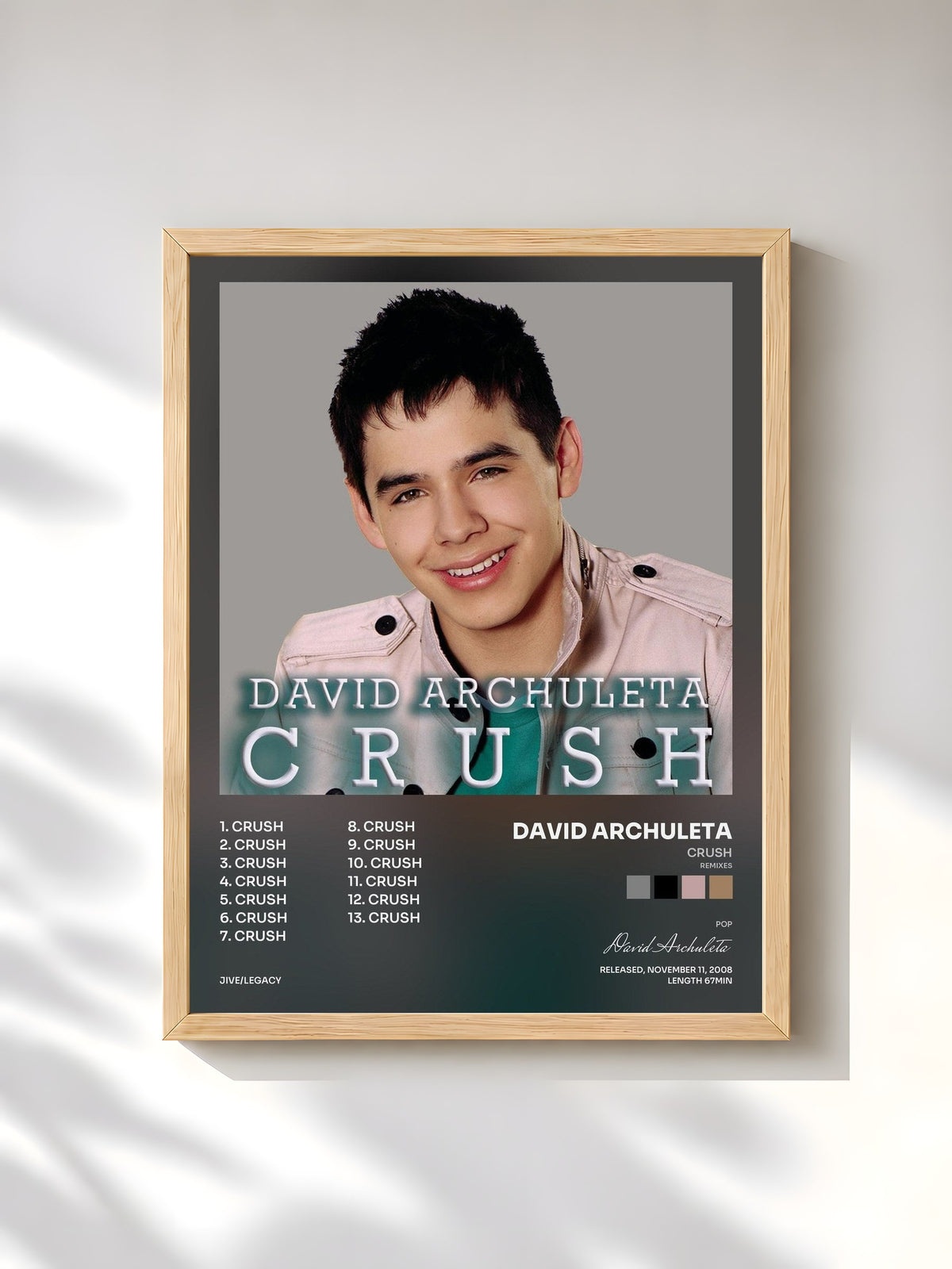 #bois Tableau de l'album Crush (Remixes) de David Archuleta, cadre en bois brut, imprimé et encadré en France