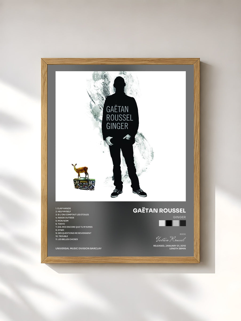 #bois Tableau de l'album Ginger de Gaëtan Roussel, cadre en bois brut, imprimé et encadré en France