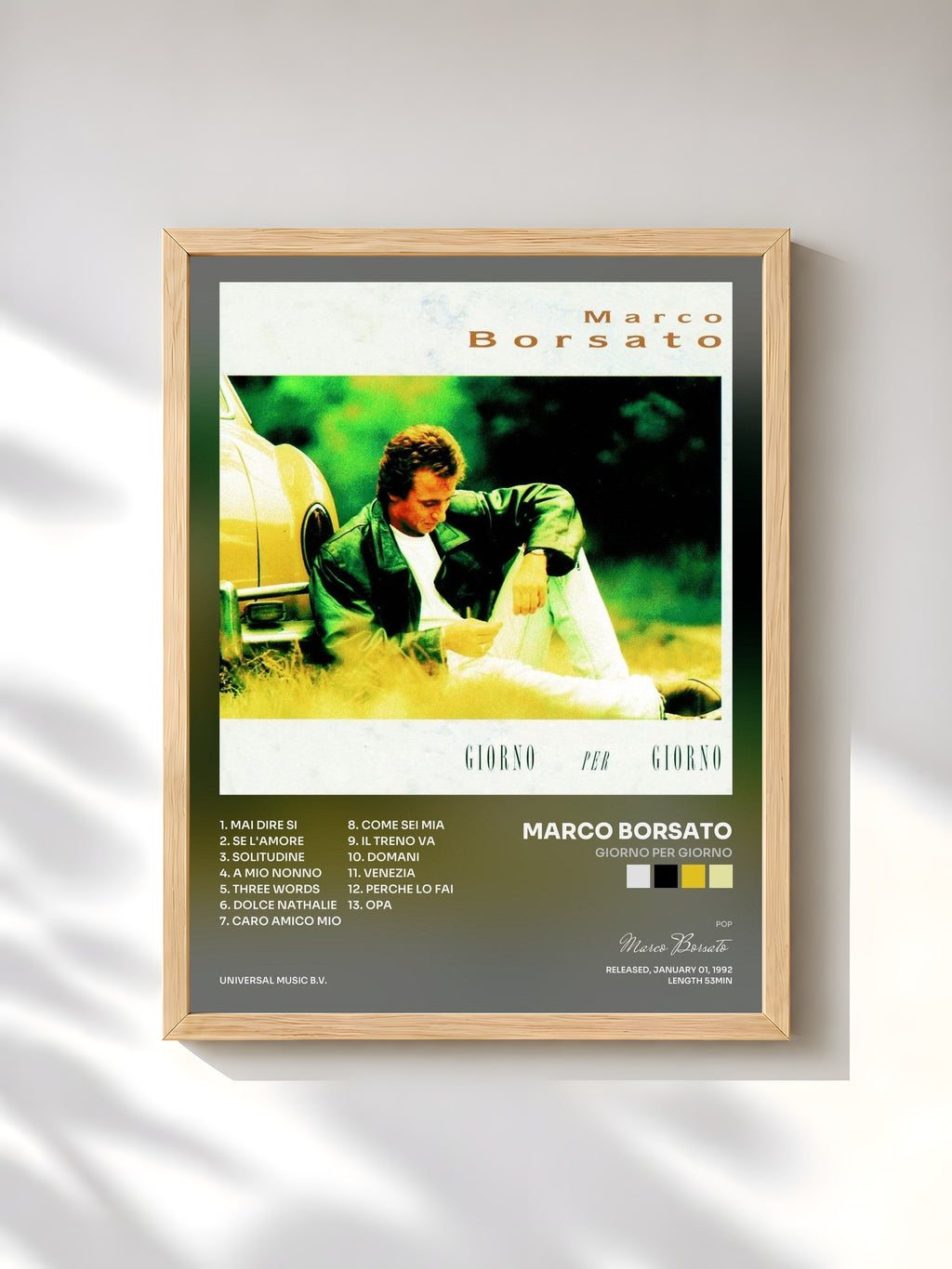 #bois Tableau de l'album Giorno Per Giorno de Marco Borsato, cadre en bois brut, imprimé et encadré en France