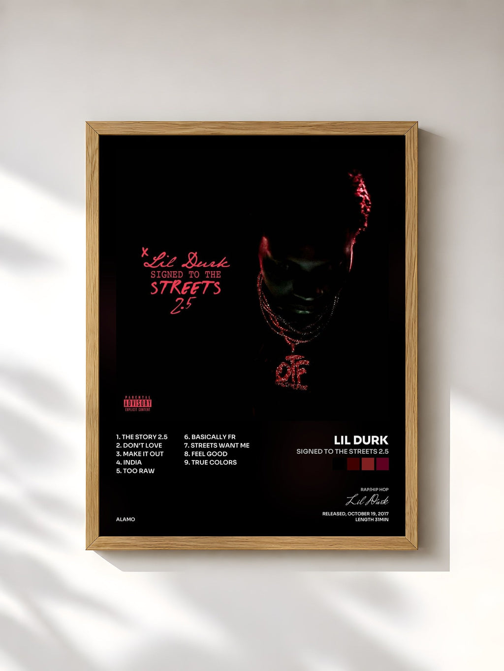 #bois Tableau de l'album Signed to the Streets 2.5 de Lil Durk, cadre en bois brut, imprimé et encadré en France