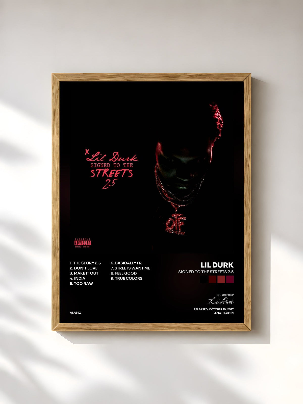 #bois Tableau de l'album Signed to the Streets 2.5 de Lil Durk, cadre en bois brut, imprimé et encadré en France