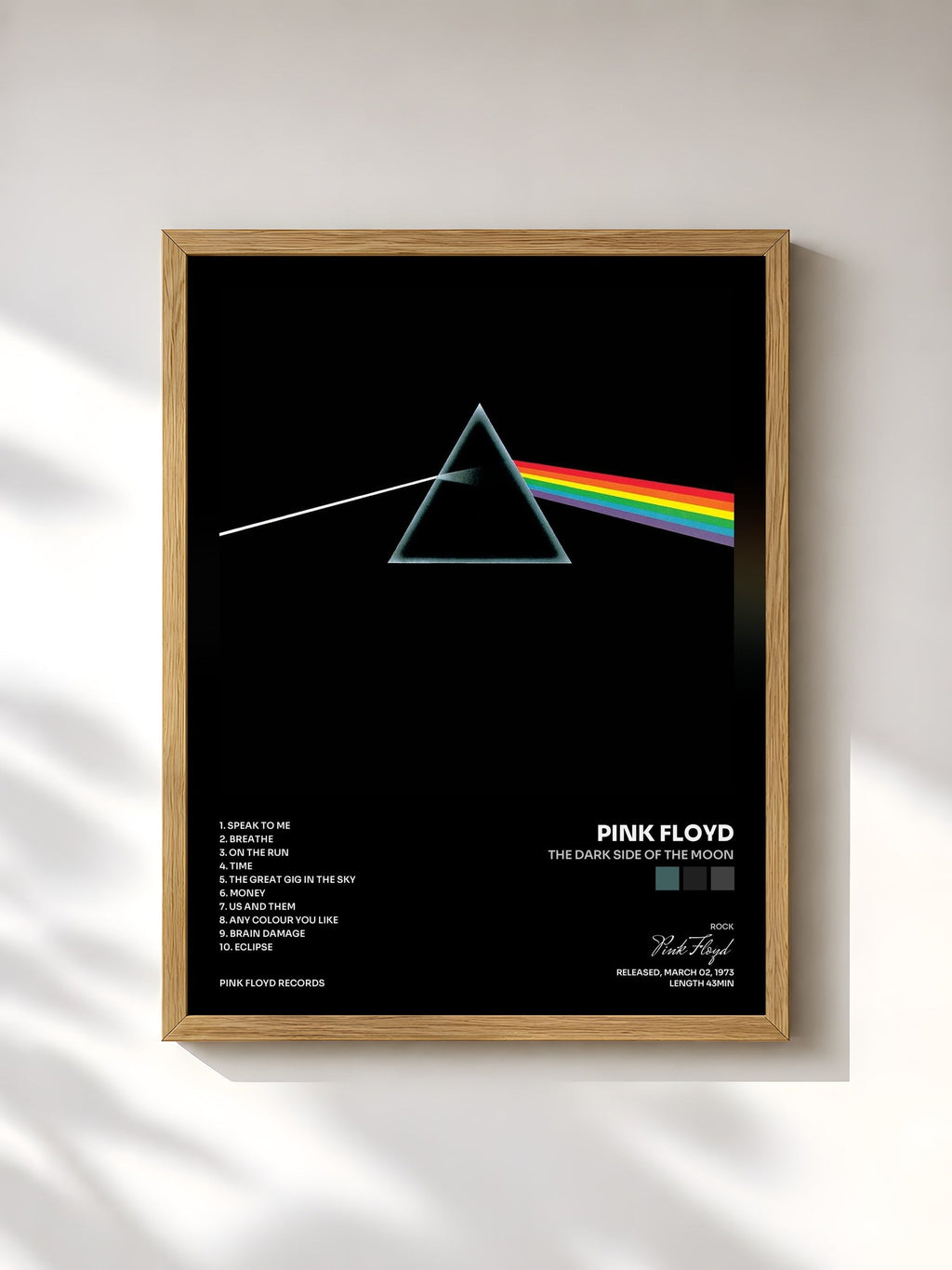 #bois Tableau de l'album The Dark Side of the Moon de Pink Floyd, cadre en bois brut, imprimé et encadré en France