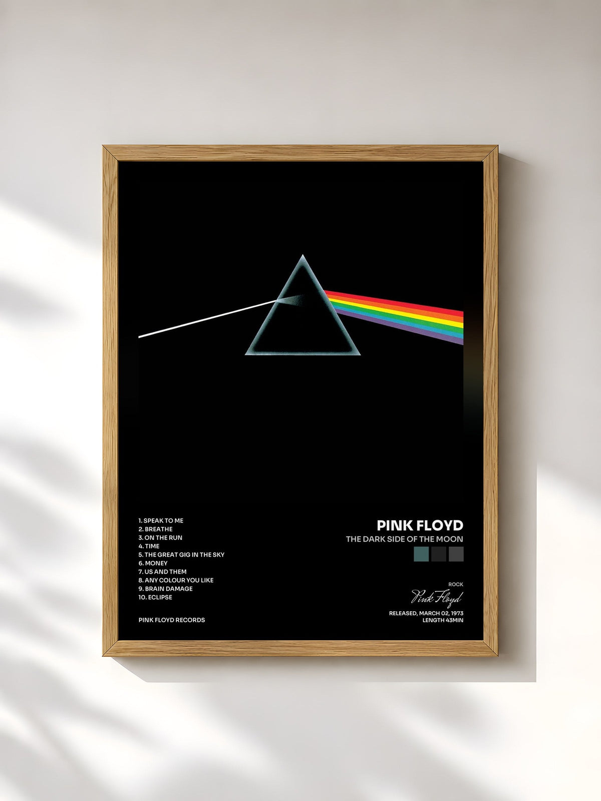 #bois Tableau de l'album The Dark Side of the Moon de Pink Floyd, cadre en bois brut, imprimé et encadré en France