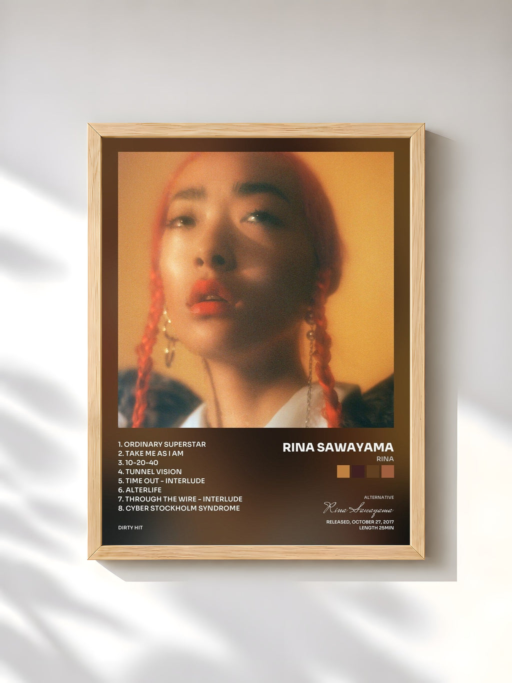 #bois Tableau de l'album RINA de Rina Sawayama, cadre en bois brut, imprimé et encadré en France