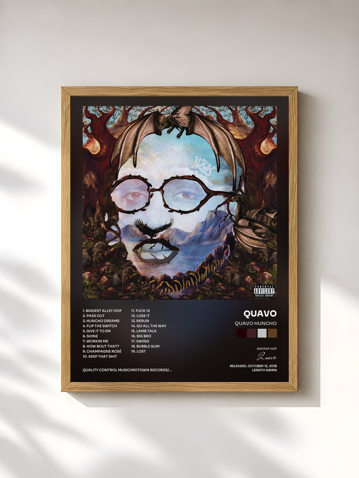 #bois Tableau de l'album QUAVO HUNCHO de Quavo, cadre en bois brut, imprimé et encadré en France