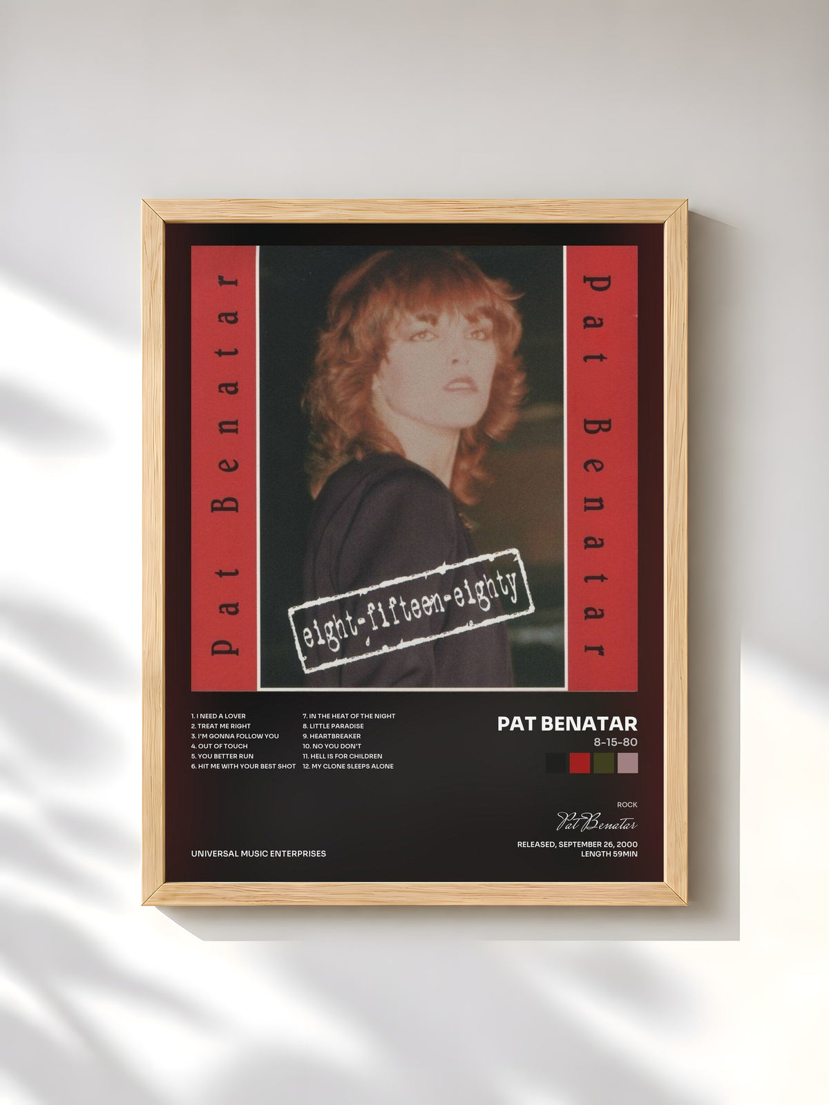 #bois Tableau de l'album 8-15-80 de Pat Benatar, cadre en bois brut, imprimé et encadré en France