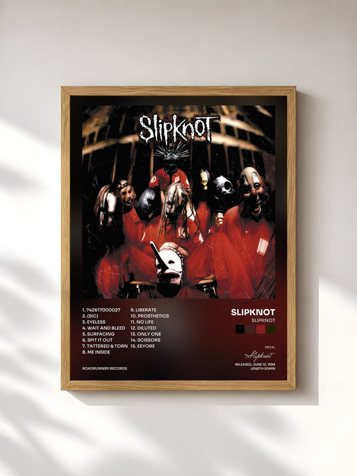 #bois Tableau de l'album Slipknot de Slipknot, cadre en bois brut, imprimé et encadré en France