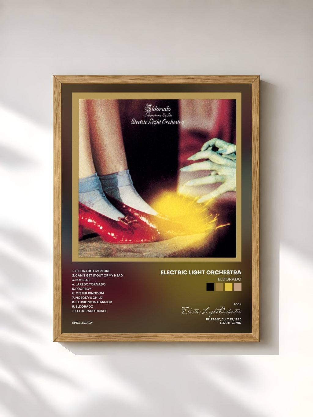 #bois Tableau de l'album Eldorado de Electric Light Orchestra, cadre en bois brut, imprimé et encadré en France