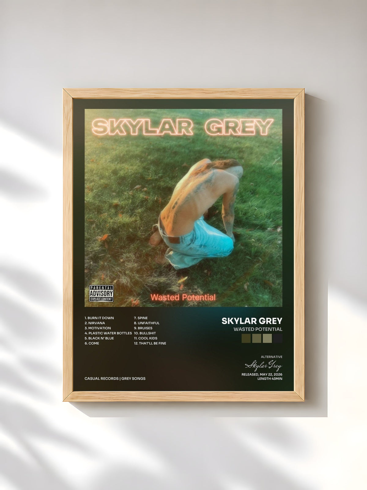 #bois Tableau de l'album Wasted Potential de Skylar Grey, cadre en bois brut, imprimé et encadré en France
