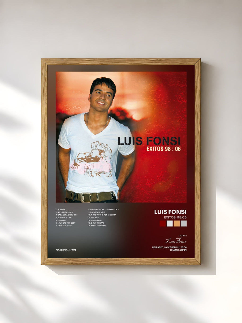 #bois Tableau de l'album Exitos: 98:06 de Luis Fonsi, cadre en bois brut, imprimé et encadré en France