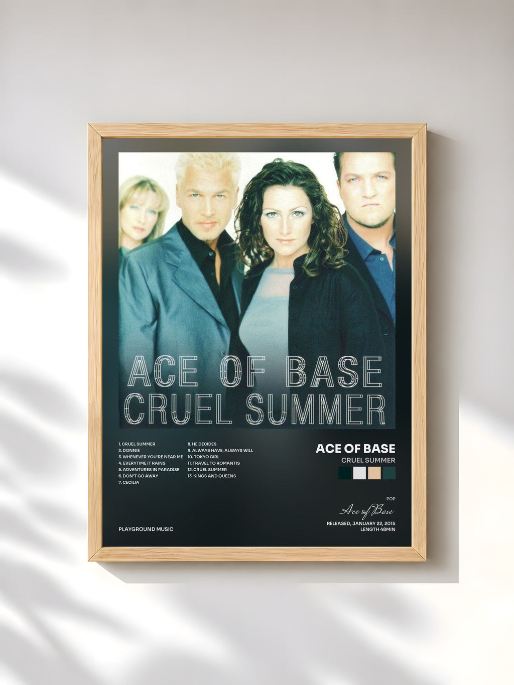 #bois Tableau de l'album Cruel Summer de Ace of Base, cadre en bois brut, imprimé et encadré en France