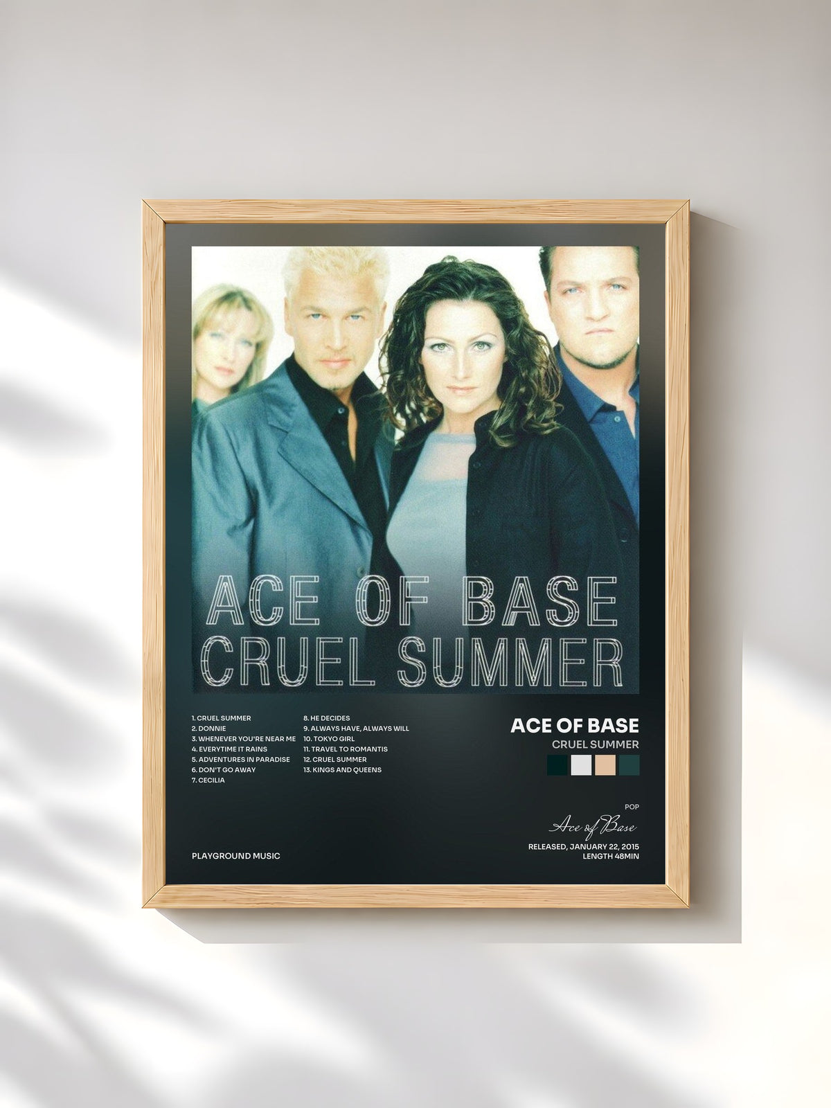 #bois Tableau de l'album Cruel Summer de Ace of Base, cadre en bois brut, imprimé et encadré en France