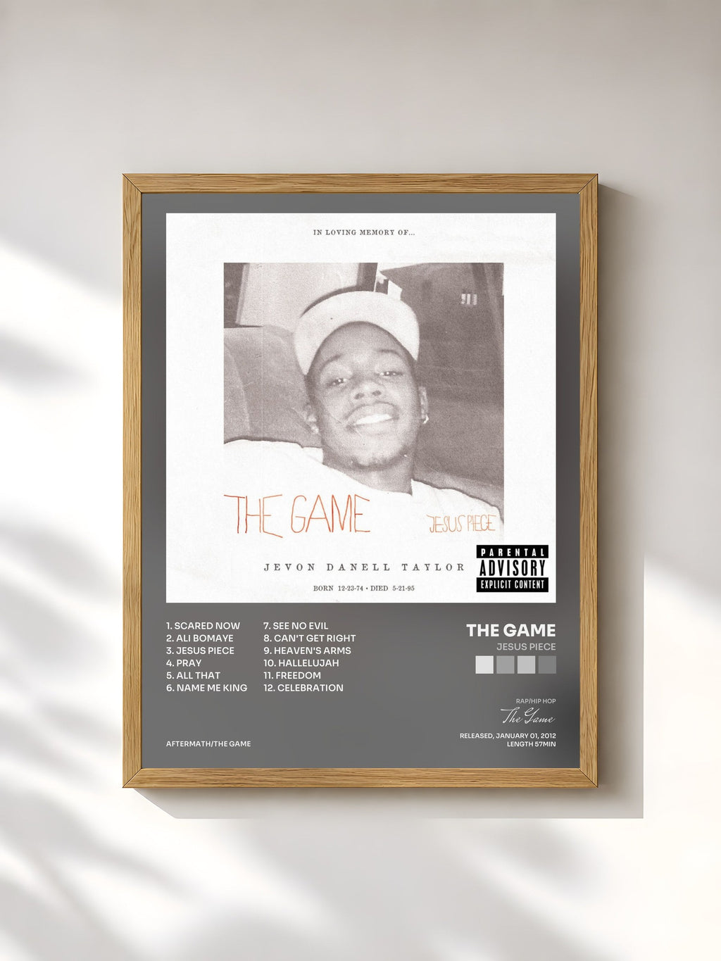 #bois Tableau de l'album Jesus Piece de The Game, cadre en bois brut, imprimé et encadré en France
