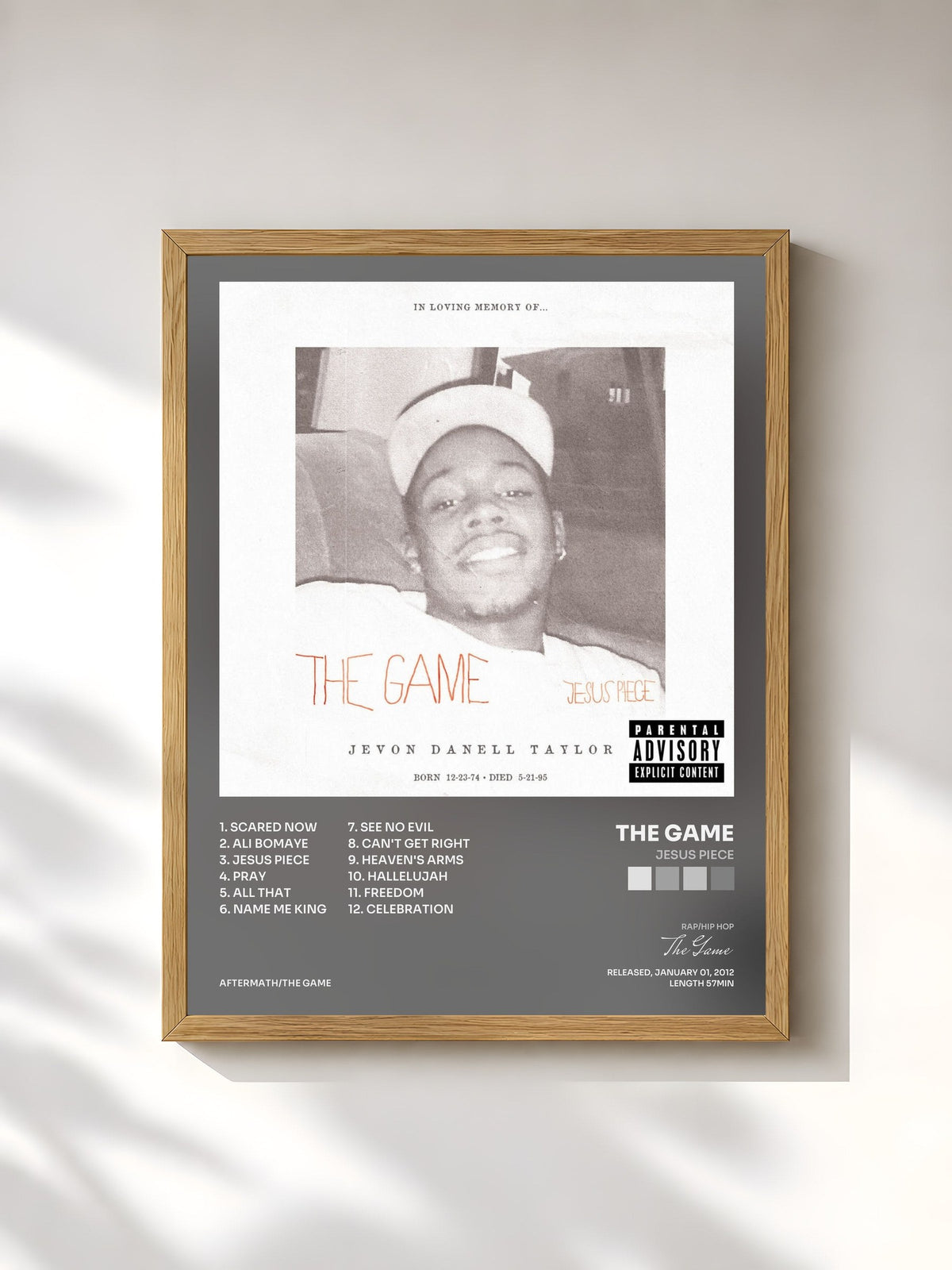 #bois Tableau de l'album Jesus Piece de The Game, cadre en bois brut, imprimé et encadré en France