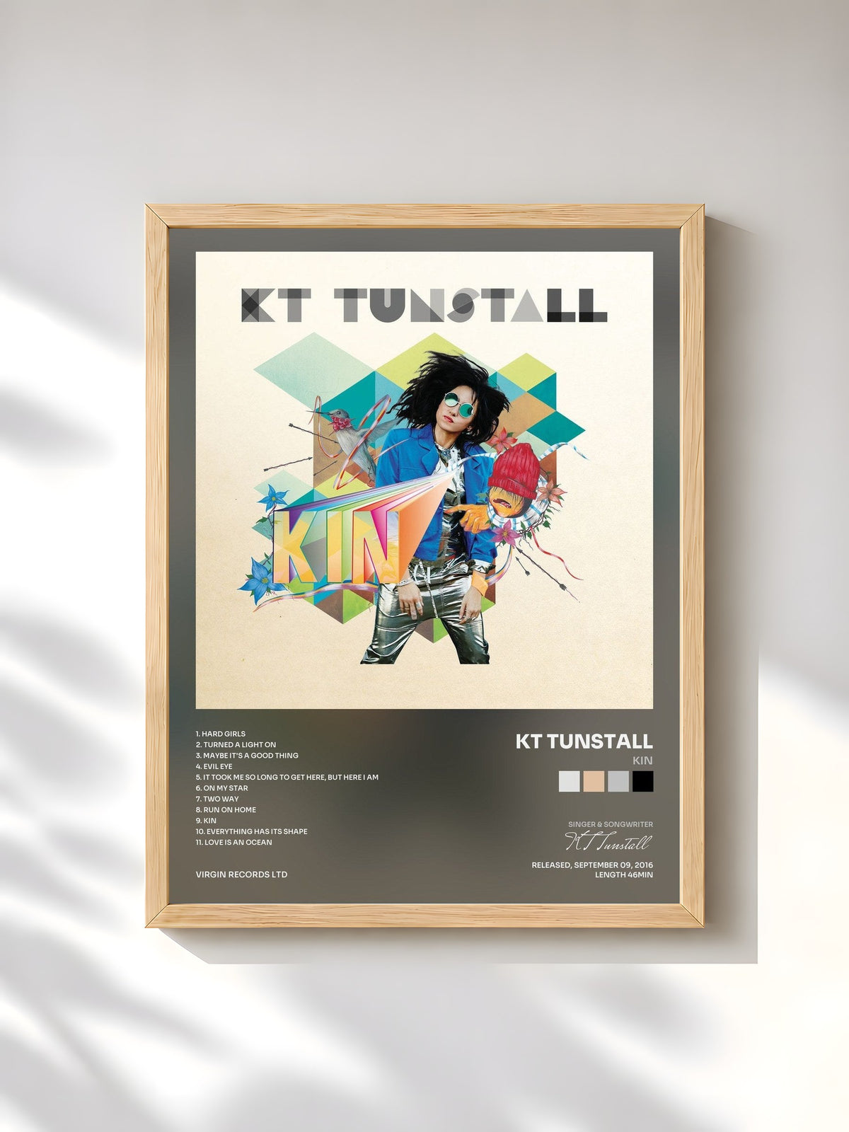 #bois Tableau de l'album KIN de KT Tunstall, cadre en bois brut, imprimé et encadré en France