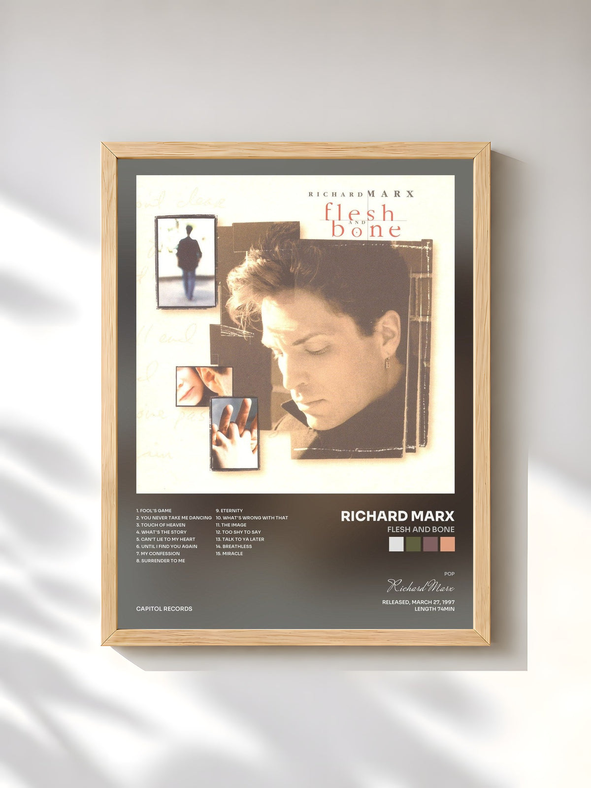 #bois Tableau de l'album Flesh And Bone de Richard Marx, cadre en bois brut, imprimé et encadré en France