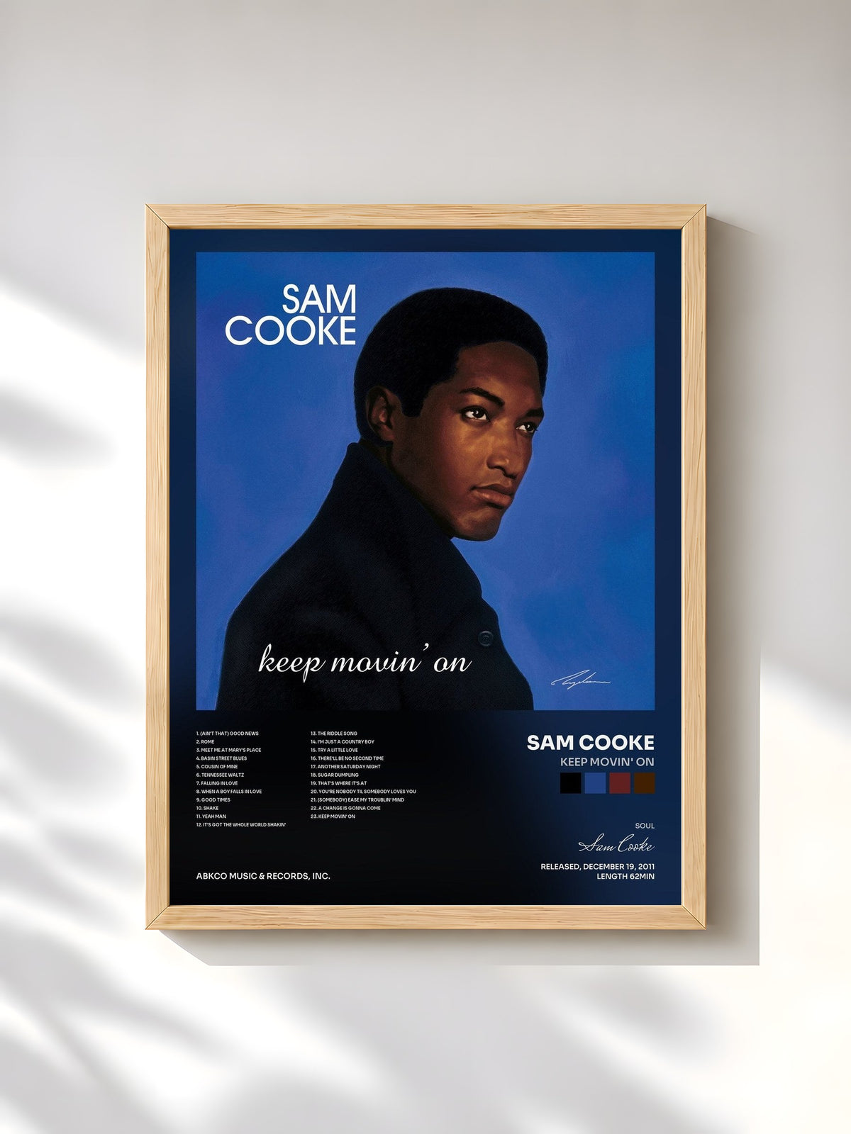 #bois Tableau de l'album Keep Movin' On de Sam Cooke, cadre en bois brut, imprimé et encadré en France