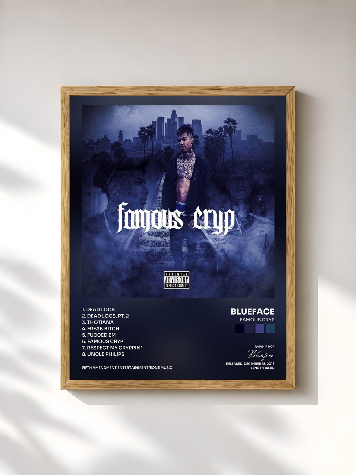 #bois Tableau de l'album Famous Cryp de Blueface, cadre en bois brut, imprimé et encadré en France